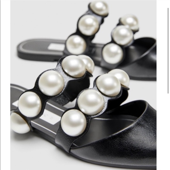 Zara Flat Pointed Mules with Pearls Size 6.5 - Picture 2 of 5